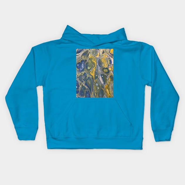 Acrylic Pour Blue and Yellow Kids Hoodie by TheMonkeyKingArts